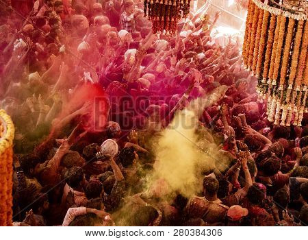 Barsana, India, Holi Festival, Feb 24, 2018 - Crowds Can Be Seen Below Duirng Holi Festival In India