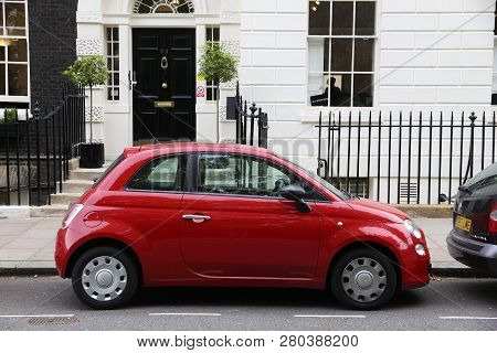London, Uk - July 6, 2016: Fiat 500 Small City Car Parked In London, Uk. There Are 2.6m Cars Registe
