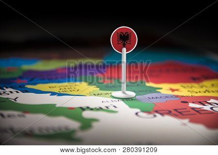Albania Marked With A Flag On The Map