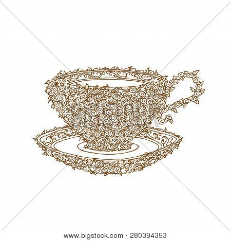 Decorative Brown Line Cup In Zentangle Style