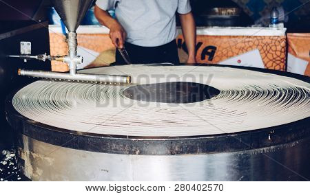 The Making Of Turkish Desert Kadayif Pastry In Display