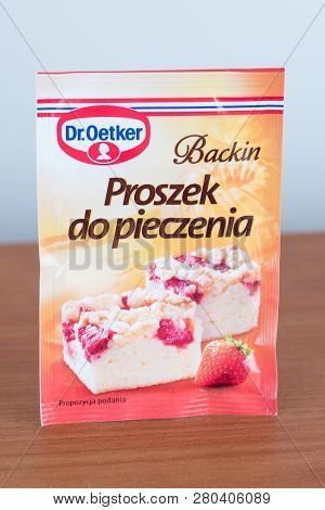 Pruszcz Gdanski, Poland - January 24, 2019: Pack Of Dr. Oetker Baking Powder.