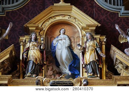 LUCERNE, SWITZERLAND - JUNE 24, 2018: Assumption of the Virgin Mary Altar in the church of St. Leodegar in Lucerne, Switzerland