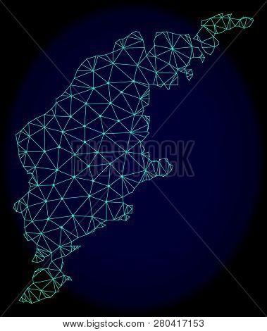 Polygonal Vector Mesh Map Of Gotland Island. Connected Lines, Triangles And Points Forms Abstract Ma