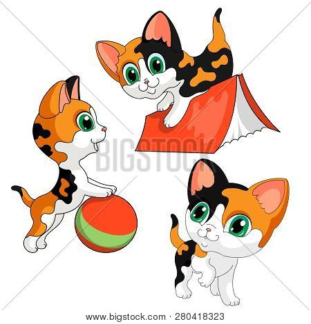 Kittens Play Ball Book Cartoon Vector Set