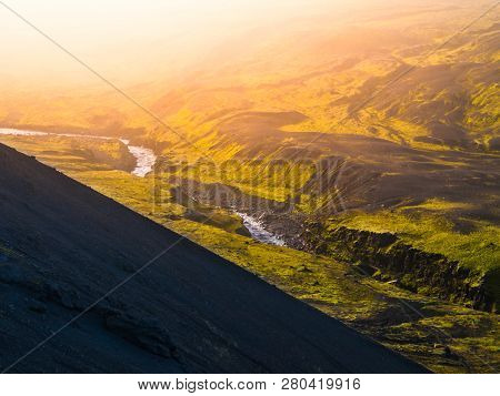 Landscape Around Markarfljotsgljufur Gorge With Wild Markarfljot River. Part Of Laugavegur Trail, Ic