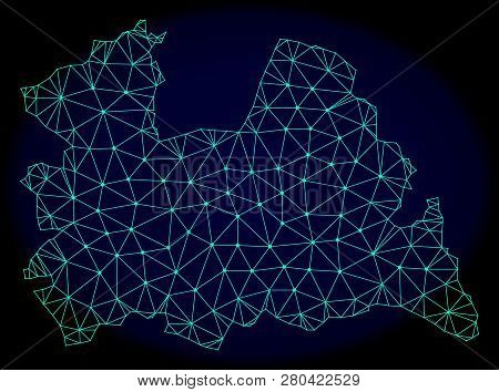 Polygonal Vector Mesh Map Of Utrecht Province. Connected Lines, Triangles And Points Forms Abstract 