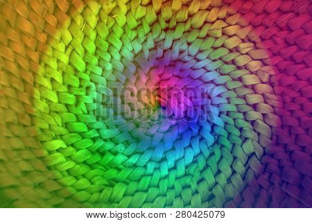 Rainbow Color Weave Basket For Decorative Design. Beautiful Weave. Weave Natural Material Texture Ba