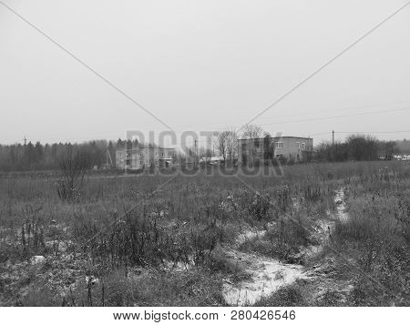 Monochrome Photo Of Slum Area Housing Slum. Natural Scene.
