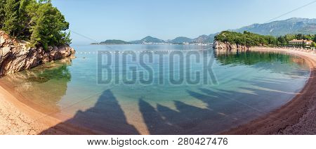 The View Of Pink Sandy Milocher Beach (montenegro, Near Budva).