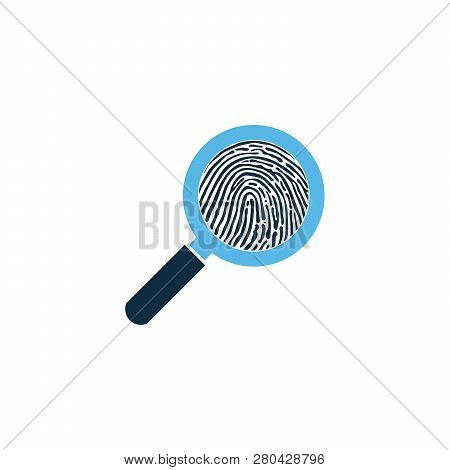 Black Fingerprint Through Magnifying Glass Vector Illustration. Criminalistics Research. Vector Illu