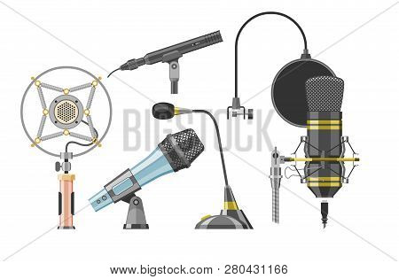 Microphone Audio Vector Dictaphone And Microphones For Podcast Broadcast Or Music Record Technology 