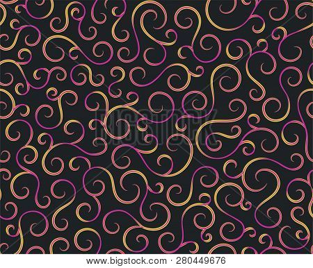 Line Spiral Abstract Seamless Pattern Background.curl Ornament Floral Endless Waves Strokes.sea Aqua