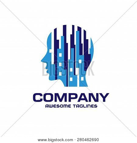 Creative Urban People Brain Logo Vector, Creative City Mind Design Icons. Man Head, People Symbols -