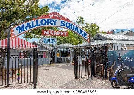 Key West, Florida, USA; Dec 18th 2018: The famous Mallory Square entrance in downtown Key West
