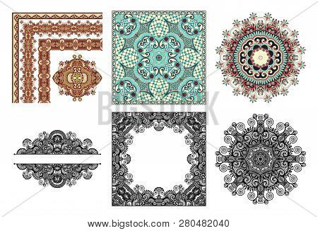 Set Of Traditional Kalamkari Ornamental Floral Paisley Design