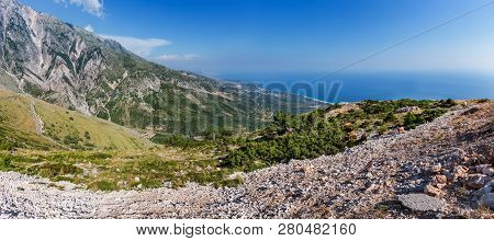 Summer Llogara Pass View With Serpentine Road And Ionian Sea Coast (albania)