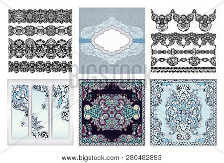 Set Of Traditional Kalamkari Ornamental Floral Paisley Design
