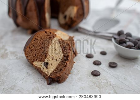Traditional Home Made Chocolate Gugelhupf Cake On A Table