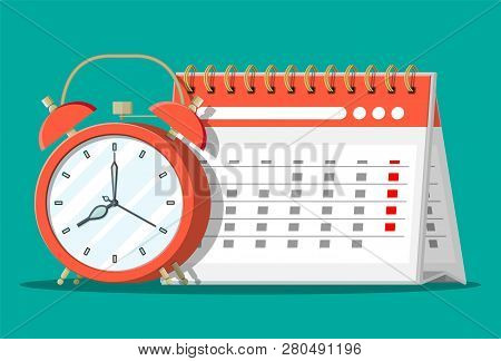 Paper Spiral Wall Calendar And Clocks. Calendar And Alarm Clocks. Schedule, Appointment, Organizer, 
