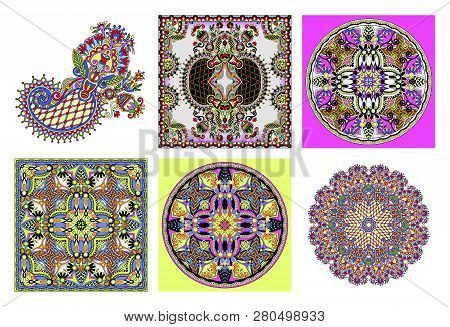 Set Of Traditional Kalamkari Ornamental Floral Paisley Design