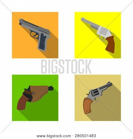 Vector Illustration Of Revolver And Pistol Icon. Set Of Revolver And Trigger Stock Vector Illustrati