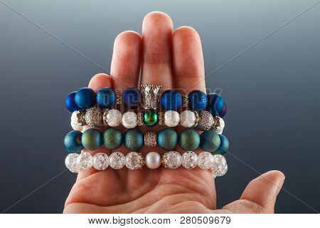 Beautiful Jewelry Made Of Natural Stones And Exquisite Accessories On A Womans Hand