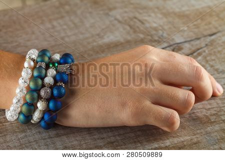 Beautiful Jewelry Made Of Natural Stones And Exquisite Accessories On A Womans Hand