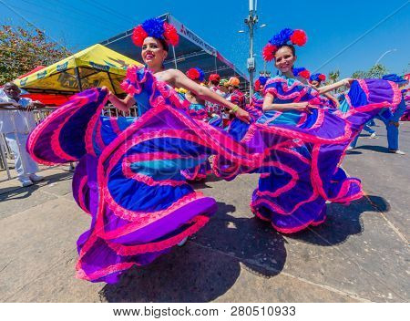 Barranquilla , Colombia  - February 25, 2017 : people participating at the parade of the carnival festival of  Barranquilla Atlantico Colombia