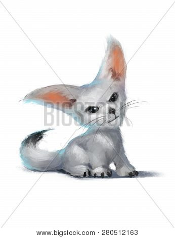 2d Draw Fennec Fox On White Isolated Background