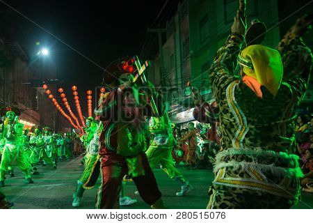 Nakorn Sawan , Thailand - February 18, 2018 : Group Of Unidentified Fighting Of Warriors ( Aung-gor 