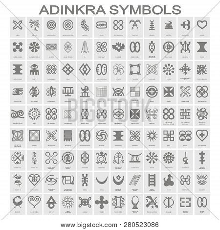 Set Of Monochrome Icons With Adinkra Symbols For Your Design