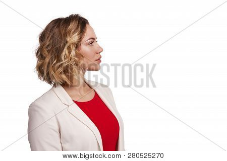 Stylish Positive Woman Wearing Jacket Looking At Camera Smilin