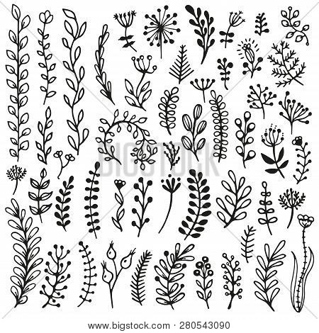 Bullet Journal Hand Drawn Vector Elements For Notebook, Diary And Planner. Set Of Doodles Branches,