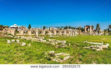 Roman Aqueduct In Tyre. Unesco World Heritage In Lebanon