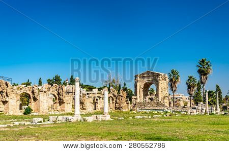 Roman Aqueduct In Tyre. Unesco World Heritage In Lebanon