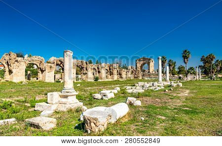 Roman Aqueduct In Tyre. Unesco World Heritage In Lebanon