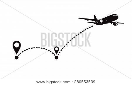 Airplane Fligth Route Or Air Plane Destination Line Path.