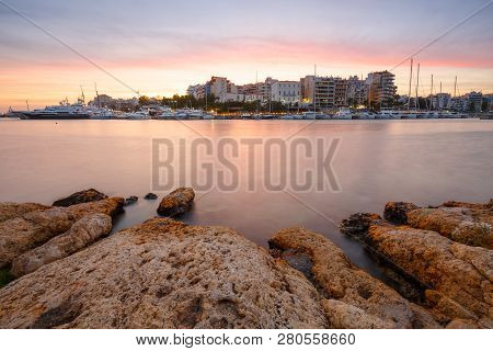 Evening View Of Zea Marina In Athens, Greece.