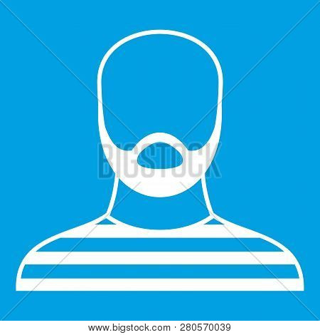 Bearded Man In Prison Garb Icon White Isolated On Blue Background Illustration