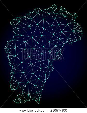 Polygonal Mesh Map Of Jiangxi Province. Abstract Mesh Lines, Triangles And Points On Dark Background