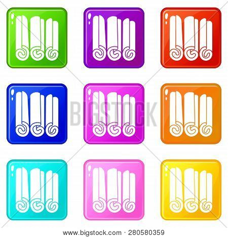 Cinnamon Sticks Icons Of 9 Color Set Isolated Illustration