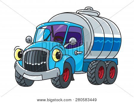Funny Small Milk Truck Or Tanker With Eyes.