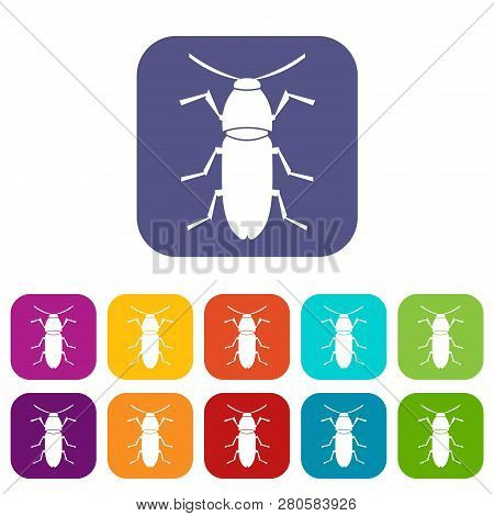 Cereal Leaf Beetle Icons Set Illustration In Flat Style In Colors Red, Blue, Green, And Other