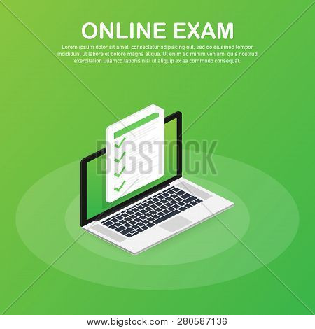 Online Exam, Checklist And Pencil, Choosing Answer, Questionnaire Form, Taking Test. Vector Stock Il