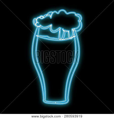 Beautiful Blue Bright Glowing Abstract Neon Sign For A Beer Bar With Crafting Beer Glass With A Holo