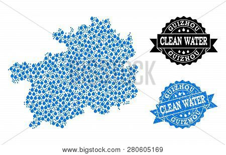 Map Of Guizhou Province Vector Mosaic And Clean Water Grunge Stamp. Map Of Guizhou Province Designed