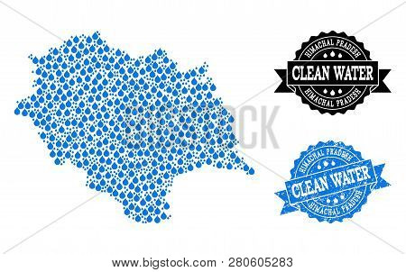 Map Of Himachal Pradesh State Vector Mosaic And Clean Water Grunge Stamp. Map Of Himachal Pradesh St