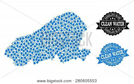 Map Of Kahoolawe Island Vector Mosaic And Clean Water Grunge Stamp. Map Of Kahoolawe Island Designed