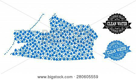 Map Of Kalid Region Vector Mosaic And Clean Water Grunge Stamp. Map Of Kalid Region Created With Blu